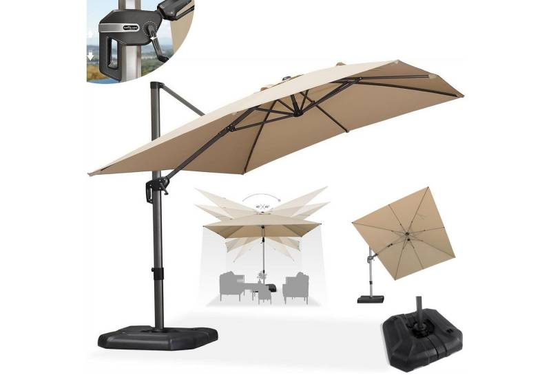 PURPLE LEAF Sonnenschirm Außenbereich Rechteckiger großer Seitlich Neigender Ampelschirm, LxB: 360x270 cm, 360°Rotation, Sonnenschutz UV50+, mit Schirmständer von PURPLE LEAF