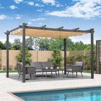 Pergola Aluminium, 3.35 x 3.96 m Wasserdicht Stabil Winterfest Pergola, Gartenpavillon Mit Sonnenschutz Überdachung, Beige - Purple Leaf von PURPLE LEAF