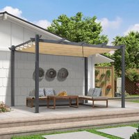 Pergola Metall Garten Pavillon Pergola 2.89 x 3.96 m Wasserdicht Stabil Winterfest, Gartenpavillon Mit Sonnenschutz Überdachung, Beige - Purple Leaf von PURPLE LEAF