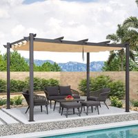 Pergola Metall Garten Pavillon Pergola 3 x 4 m Wasserdicht Stabil Winterfest, Gartenpavillon Mit Sonnenschutz Überdachung, Beige - Purple Leaf von PURPLE LEAF