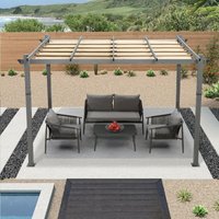 3 x 3 m Pergola, Alu Pavillon Holzoptik Wasserdicht Stabil Winterfest, Gartenpavillon mit Sonnenschutz Überdachung, Beige - Purple Leaf von PURPLE LEAF