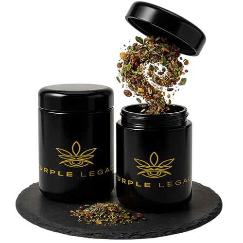 PURPLE LEGACY® Geruchsdichte Dose aus UV-Violett-Glas | Luftdichte Behälter für Kräuter Aufbewahrung | Stash Jar in 250ml | Luftdichtes Glas Stash Box (2x 250ml) von PURPLE LEGACY