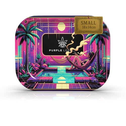 PURPLE LEGACY® Premium Metall Rolltablett großes 18cm x 14cm mit abgerundeten Kanten und für die Aufbewahrung von Zubehör im Ägyptischen Cyberpunk Stil (Chill2) von PURPLE LEGACY