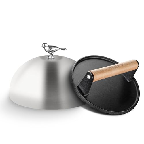 PURPLEBIRD Burgerglocke & Burger Smasher Set, Edelstahl Burgerglocke (Ø 20cm) mit Schwerlast Gusseisen Burgerpresse (Ø 17.7cm) Griddle Zubehör Set für Gasgrills, Teppanyaki, Feuerplatte PURPLEBIRD Burgerglocke & Burger Smasher Set, Edelstahl Burgerglocke (Ø 20cm) mit Schwerlast Gusseisen Burgerpresse (Ø 17.7cm) Griddle Zubehör Set für Gasgrills, Teppanyaki, Feuerplatte von PURPLEBIRD