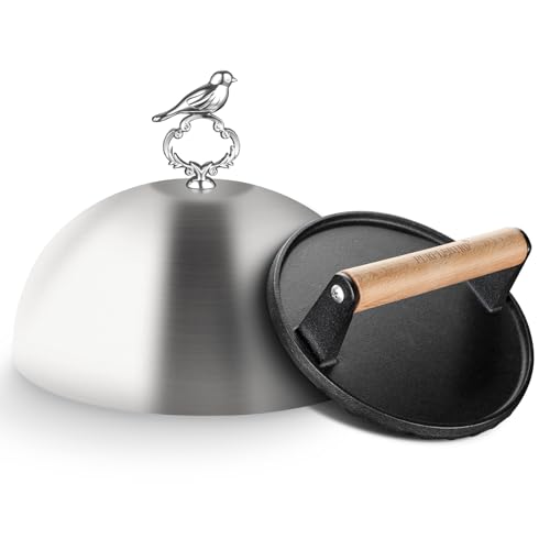 PURPLEBIRD Burgerglocke & Burger Smasher Set, Edelstahl Burgerglocke XL (Ø 24cm) mit Schwerlast Gusseisen Burgerpresse (Ø 17.7cm) Griddle Zubehör Set für Gasgrills, Teppanyaki, Feuerplatte PURPLEBIRD Burgerglocke & Burger Smasher Set, Edelstahl Burgerglocke XL (Ø 24cm) mit Schwerlast Gusseisen Burgerpresse (Ø 17.7cm) Griddle Zubehör Set für Gasgrills, Teppanyaki, Feuerplatte von PURPLEBIRD