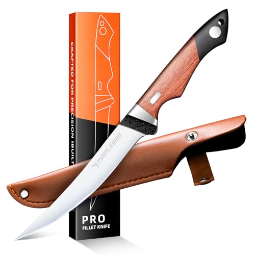 PURPLEBIRD Filetiermesser für Fisch 15 CM mit Scheide, 440C Edelstahl Fischmesser zum Schneiden von Fleisch mit Holzgriff, Filetiermesser Fisch Küche & Outdoor zum Fischen, Grillen für Männer von PURPLEBIRD