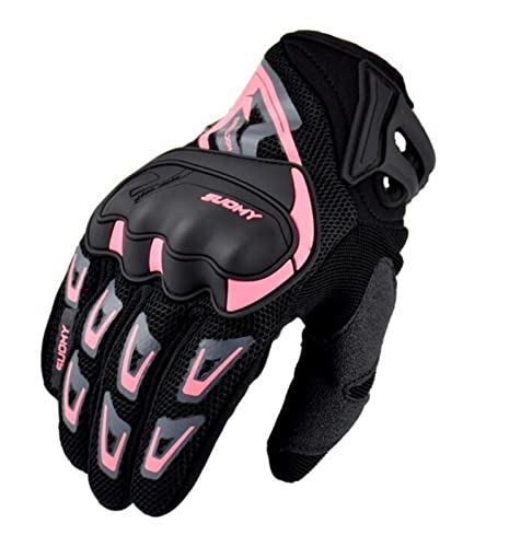 Motorradhandschuhe Herren Sommer Moto Biker Handschuhe Touchscreen Radfahren Motocross Schutzhandschuhe Fit Damen Rosa Atmungsaktiv (Color : Pink Gloves, Size : L) von PURRL