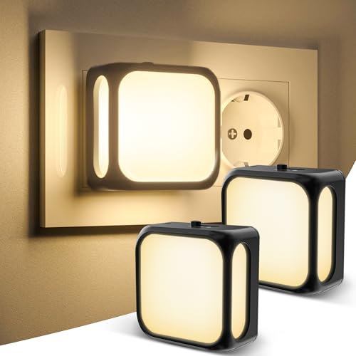 PURSNIC LED Nachtlicht Steckdose, 3000K Nachtlicht Kinder oder Baby, 5-100LM Steckdosenlampe Dimmbar, 1W Night Light mit Dämmerungssensor, Schlummerleuchten,Steckdosenlicht Warmeslicht, (2 Pack) von PURSNIC