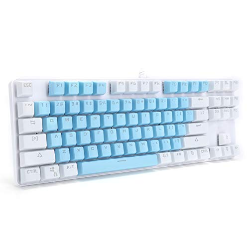 Mechanische Spieletastatur, 87-Tasten-Computertastatur mit Gemischten Lichttasten, Blaue Mechanische Tastatur, Mechanische Computerperipheriegeräte mit Gemischtem Licht, Plug-and-Play (Blau und weiß) von PUSOKEI