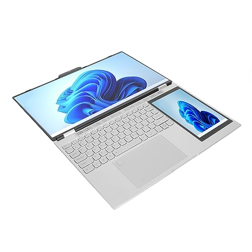 PUSOKEI Doppelbildschirm-Laptop, 15,6-Zoll-IPS-4-SEITEN-SCHMALBILDSCHIRM, 7-Zoll-HD-SEKUNDÄRBILDSCHIRM, FINGERABDRUCKERKENNUNG, 2,4-G-5G-DUAL-BAND-WLAN, MIT AI-INTELLIGENTEM (16 GB + 512 von PUSOKEI
