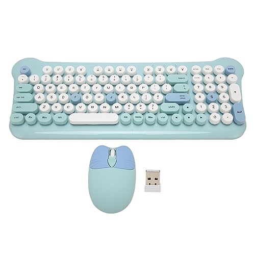 PUSOKEI Niedliches Tastatur Maus Set, 2,4 G Kabellos, Retro Design, QWERTZ Layout, Automatischer Schlafmodus, USB Empfänger, Kompatibel mitPC Laptops (Blue) von PUSOKEI