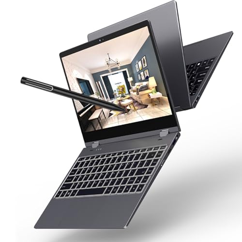PUSOKEI Ultradünner 2 in 1 Convertible Laptop, Tragbarer 14 Zoll FHD Touchscreen Laptop für Win 11, Notebook Computer mit Tastatur mit Hintergrundbeleuchtung, für Freizeit, Arbeit und von PUSOKEI