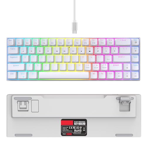 PUSOKEI V800 RGB 68 Taste Mechanical Gaming -Tastatur, Kompakte Kabelgebundene Tastatur mit Heißen Swappbaren -Tasten und 19 RGB -Hintergrundbeleuchtungsmodi, Abnehmbares Kabel für PC (White) von PUSOKEI