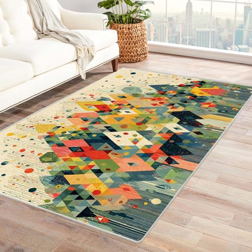 PUSRDEO 3D Effekt Abstrakt Teppich Dreieckiger Baum Mit Anti-Rutsch Unterseite Dick Ausgepolstert Pflegeleicht Für Diele(Dark)-150x180cm von PUSRDEO