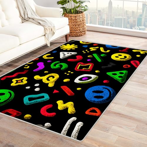 PUSRDEO 3D Effekt Abstrakt Teppich Karikatur Langlebig Und Weich Für Küche Flur Mit Einfacher Reinigung Und Atmungsaktivem Material(schwarz)-120x150cm von PUSRDEO