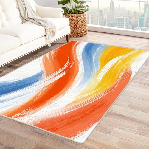 PUSRDEO 3D Effekt Abstrakt Teppich Linien Mit Anti-Rutsch Unterseite Dick Ausgepolstert Pflegeleicht Für Diele(Orange)-150x240cm von PUSRDEO