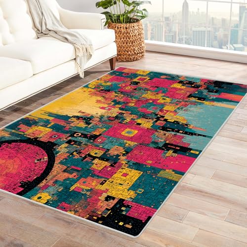 PUSRDEO 3D Effekt Abstrakt Teppich Quadrat Maschinenwaschbar Schnelltrocknend Weicher Griff Für Flur Eingang Hohe(Gray)-210x270cm von PUSRDEO