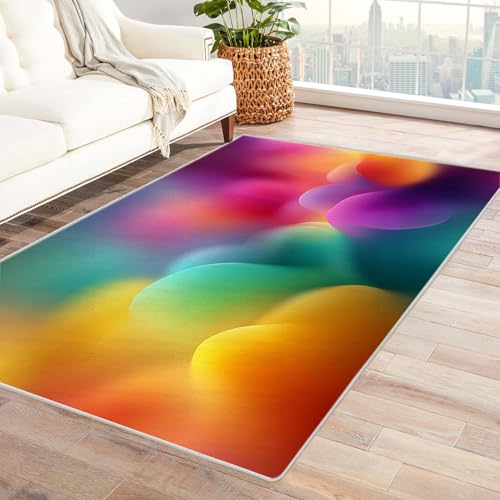 PUSRDEO Abstrakte Kunst Teppich Edition Farbiges Licht Extra Weich Und Langlebig Für Büro Lounge Terrasse Mit Einfacher Wartung(Mehrfarbig)-120x150cm von PUSRDEO