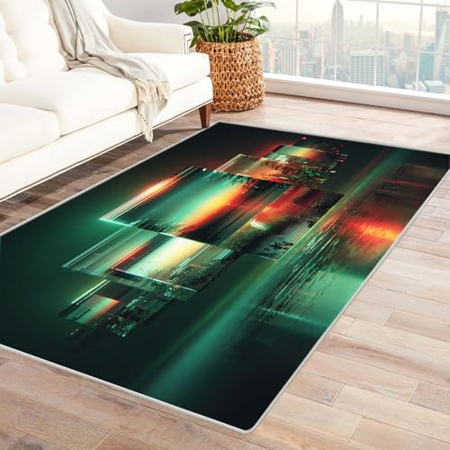 PUSRDEO Abstrakte Kunst Teppich Edition Licht Maschinenwaschbar Schnell Trocknend Weich Unterfüßig Für Eingangsbereich Flur(grün)-150x240cm von PUSRDEO