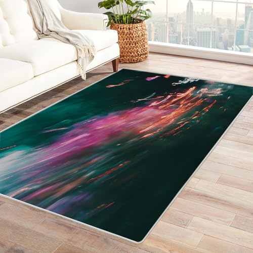 PUSRDEO Abstrakte Kunst Teppich Edition Licht Rutschfester Bodenbelag Dick Weich Langlebig Für Innenräume Wie Büro(schwarz)-150x210cm von PUSRDEO