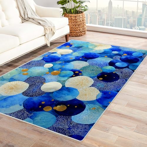 PUSRDEO Abstrakte Kunst Teppich Edition Punkt Maschinenwaschbar Schnell Trocknend Weich Unterfüßig Für Eingangsbereich Flur(blau)-180x240cm von PUSRDEO