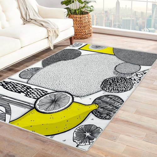 PUSRDEO Abstrakte Kunst Teppich Moderne Muster Zitrone Für Wohnzimmer Schlafzimmer Büro Mit Rutschfester Unterseite Und Leichter Pflege(Weiß)-240x300cm von PUSRDEO
