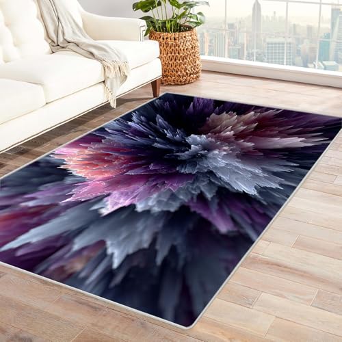 PUSRDEO Abstraktes Design Teppich Set Explodieren Für Esszimmer Wohnzimmer Gästezimmer Anti-Rutsch Rückseite Robust Pflegeleicht Kurze Flor(lila)-150x180cm von PUSRDEO