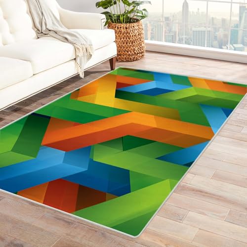 PUSRDEO Abstraktes Design Teppich Set Geometrie Haustierfreundlich Schmutzabweisend Atmungsaktiv Kurzflor Für Wohnbereich(weiß)-120x150cm von PUSRDEO