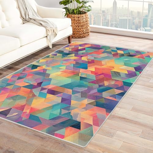 PUSRDEO Abstraktes Design Teppich Set Geometrisches Labyrinth Für Esszimmer Wohnzimmer Gästezimmer Anti-Rutsch Rückseite Robust Pflegeleicht Kurze Flor(Ash)-210x270cm von PUSRDEO