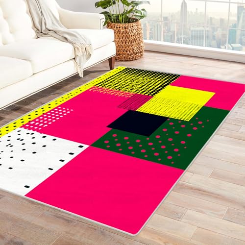 PUSRDEO Abstraktes Kunst Teppich Design Farbblöcke Maschinenwaschbarer Innen Teppich Für Hohe Beanspruchung Flur Küche Einfache(Mehrfarbig)-180x270cm von PUSRDEO