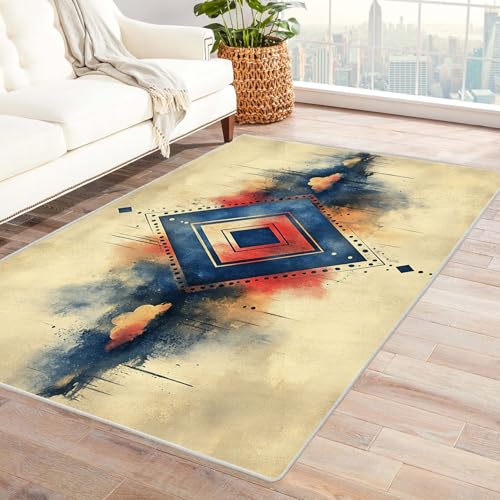 PUSRDEO Abstraktes Kunst Teppich Design Ikat Für Wohnzimmer Büro Flur rutschfeste Gummirücken Dick Strapazierfähig(Brown)-210x270cm von PUSRDEO