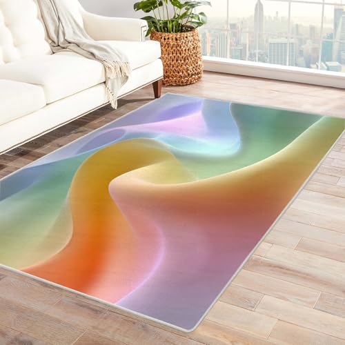 PUSRDEO Abstraktes Kunst Teppich Design Linien Für Wohnzimmer Büro Flur rutschfeste Gummirücken Dick Strapazierfähig(Mehrfarbig)-150x210cm von PUSRDEO