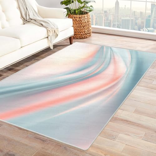 PUSRDEO Abstraktes Kunst Teppich Design Linien Maschinenwaschbarer Innen Teppich Für Hohe Beanspruchung Flur Küche Einfache(weiß)-180x240cm von PUSRDEO