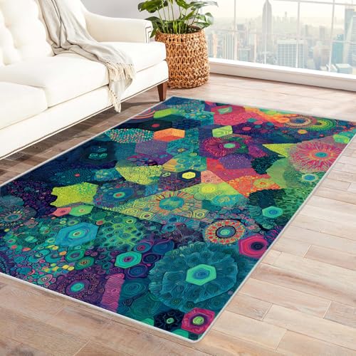 PUSRDEO Abstraktes Muster Teppich Dunkler Wald Dicker Belag Weich Bequem rutschfest Leicht Sauber Machen Für Diele Küchenbereich(Blue)-150x210cm von PUSRDEO