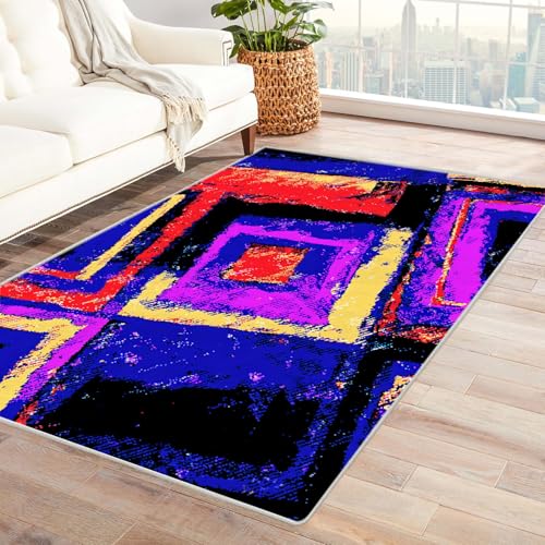 PUSRDEO Abstraktes Muster Teppich Geometrie Dicker Belag Weich Bequem rutschfest Leicht Sauber Machen Für Diele Küchenbereich(blau)-150x240cm von PUSRDEO