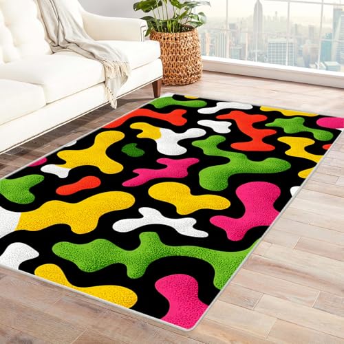 PUSRDEO Abstraktes Muster Teppich Karikatur Weich Und Langlebig Für Schlafzimmer Lounge Mit Staubresistenter Oberfläche(schwarz)-150x210cm von PUSRDEO