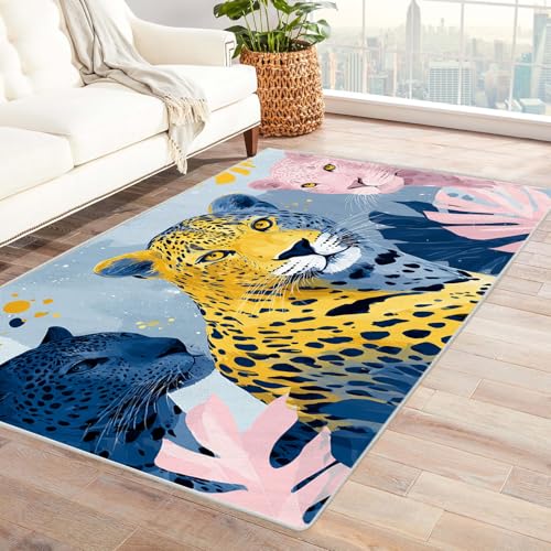 PUSRDEO Abstraktes Muster Teppich Leopard Dicker Belag Weich Bequem rutschfest Leicht Sauber Machen Für Diele Küchenbereich(Gelb)-180x270cm von PUSRDEO