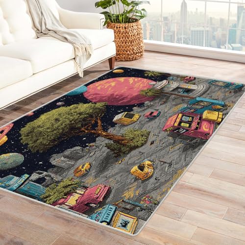 PUSRDEO Abstraktes Muster Teppich Universum Maschinenwaschbar Rasch Trocknend Weich Gefühl Für Eingang Flurbereich Hoch Belastbar(Mehrfarbig)-180x240cm von PUSRDEO