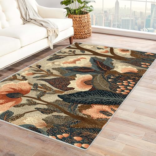 PUSRDEO Blumendekor Teppich für Künstlerische Räume Geometrie Pflegeleicht Kurzflorig Haustierfreundlich Fleckenresistent Atmungsaktiv(Gelb)-120x150cm von PUSRDEO