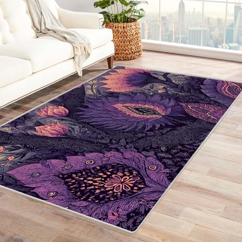PUSRDEO Blumiger Kunst Teppich mit Malerei Elementen Blatt Für Essbereich Wohnbereich Schlafzimmer Antirutsch Rücken Robust Pflegeleicht(weiß)-120x180cm von PUSRDEO
