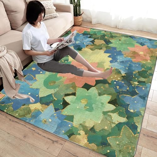 PUSRDEO Cartoon Inspired Teppich Mit Weichem Flor Blumen Kunst Atmungsaktiv Haustierfreundlich Kurzflor Strapazierfähig Für Wohnzimmer Esszimmer(Colorful)-210x300cm von PUSRDEO