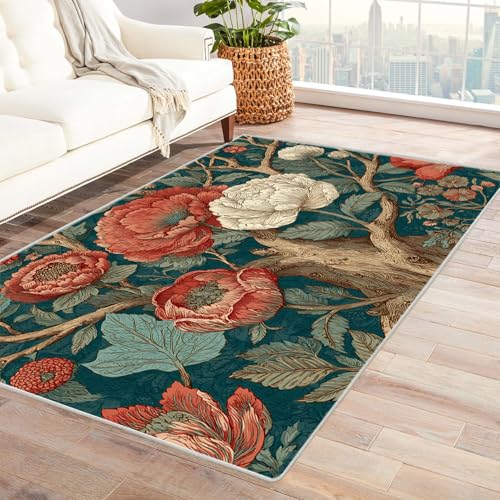 PUSRDEO Digitale Kunst Pflanzen Teppich BaumblüTen Ideal Für Schlafzimmer Wohnbereich Mit Weicher Textur Und Rutschhemmender Unterseite(Blau)-210x300cm von PUSRDEO