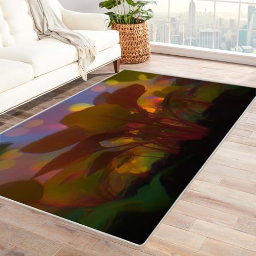 PUSRDEO Digitale Kunst Pflanzen Teppich Gras rutschfeste Ausführung Dicke Qualität Leicht Reinigbar Für Arbeitszimmer(Hellrot)-150x240cm von PUSRDEO