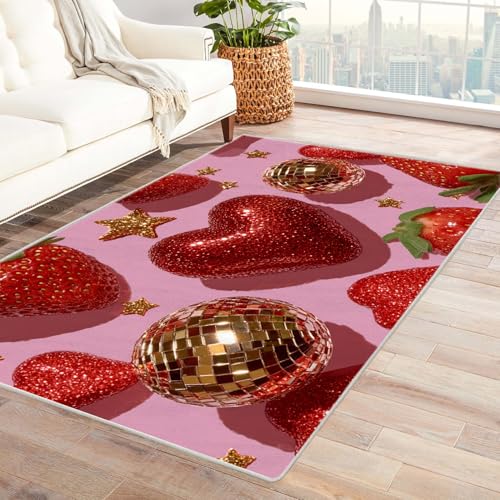 PUSRDEO Digitale Kunst Pflanzen Teppich Herz rutschfeste Ausführung Dicke Qualität Leicht Reinigbar Für Arbeitszimmer(Rot)-120x180cm von PUSRDEO