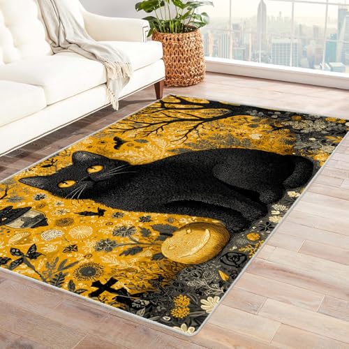PUSRDEO Digitale Kunst Pflanzen Teppich Katze Ideal Für Schlafzimmer Wohnbereich Mit Weicher Textur Und Rutschhemmender Unterseite(Weiß)-60x90cm von PUSRDEO