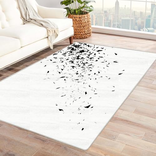 PUSRDEO Digitale Kunst Pflanzen Teppich Konfetti rutschfeste Ausführung Dicke Qualität Leicht Reinigbar Für Arbeitszimmer(Weiß)-60x90cm von PUSRDEO