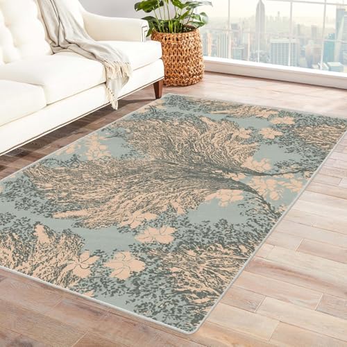 PUSRDEO Digitale Kunst Pflanzen Teppich Wald Maschinenwaschbarer Teppich Innen Für Starke Beanspruchung Korridor Küche(Asche)-180x240cm von PUSRDEO