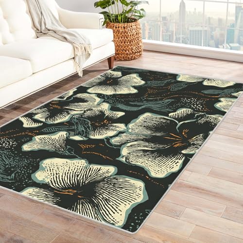 PUSRDEO Digitale Pflanzen Kunst Teppich BlüTen Atmungsaktiv Haustierfreundlich Kurzflor Strapazierfähig Für Wohnzimmer Esszimmer(Lila)-240x300cm von PUSRDEO