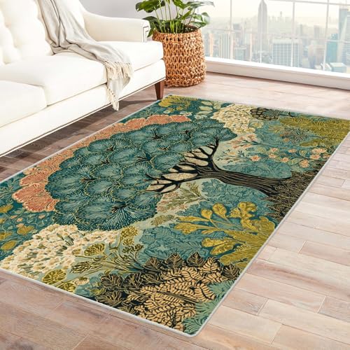 PUSRDEO Digitale Pflanzen Kunst Teppich GroßEr Baum Atmungsaktiv Haustierfreundlich Kurzflor Strapazierfähig Für Wohnzimmer Esszimmer(DunkelgrüN)-90x150cm von PUSRDEO