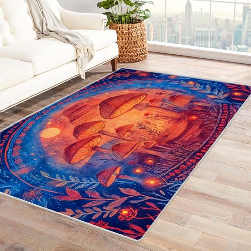 PUSRDEO Digitale Pflanzen Kunst Teppich Pilz Für Küche Eingangsbereich Arbeitszimmer Mit Antirutsch Rücken Dicke Ausführung(Orange)-120x180cm von PUSRDEO